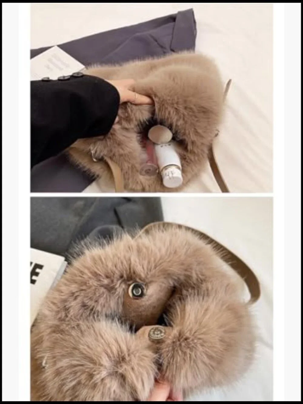 Soft Faux Fur Hobo Bag Adjustable Strap Shoulder Purse Plush Furry Handbag